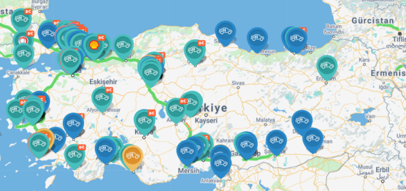 Türkiye’deki DC-AC Şarj İstasyonu Haritası