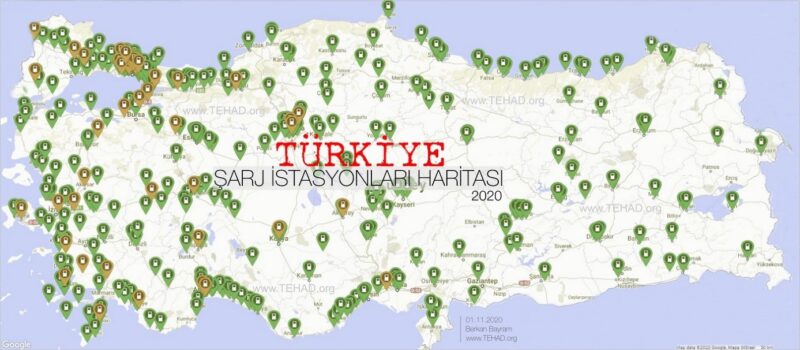Türkiye’deki Şarj İstasyonu Haritası
